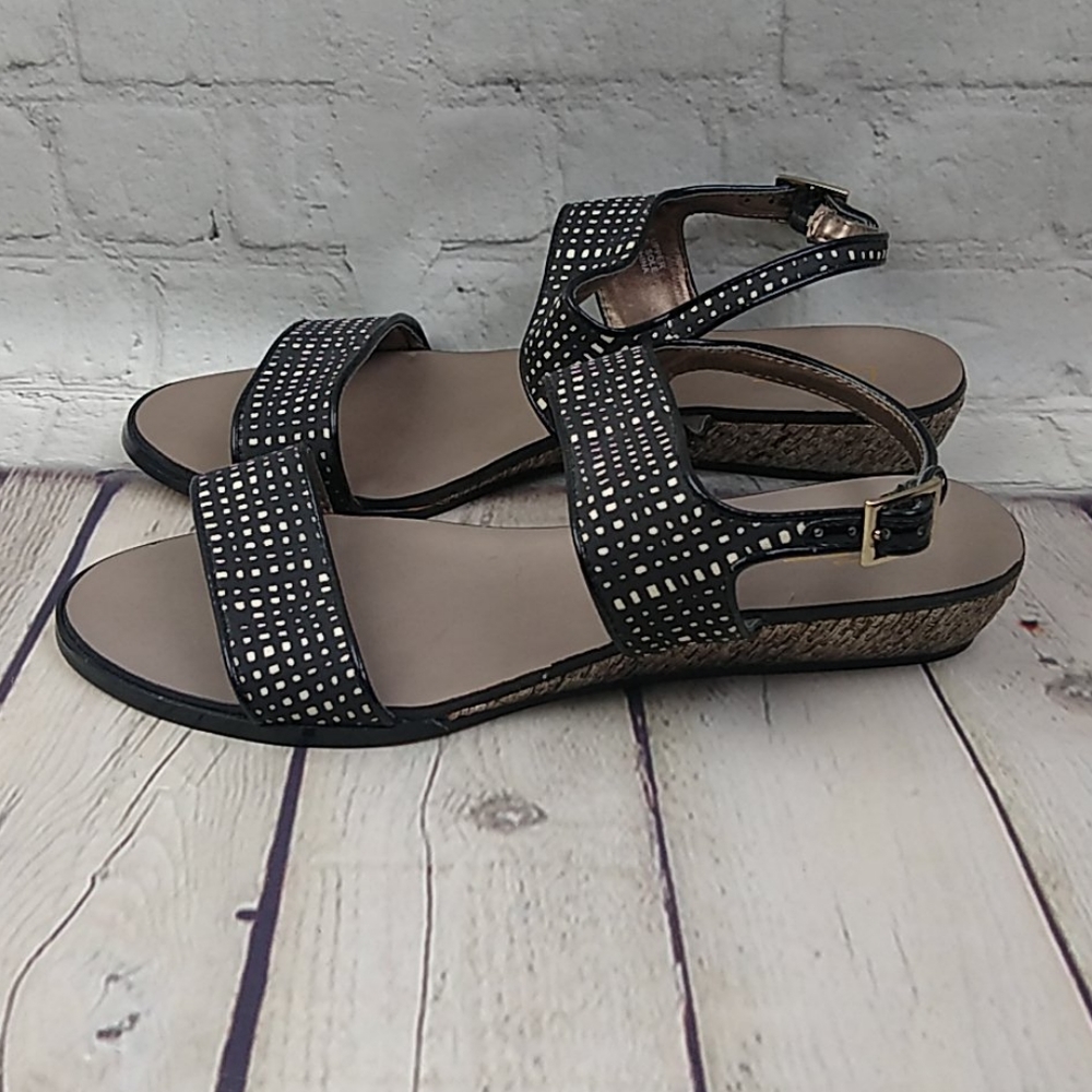LOFT Black and Gold Studded Ankle-Strap Sandals
